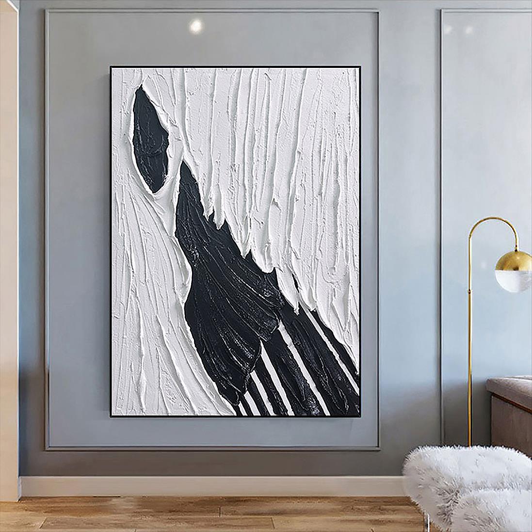黒と白の抽象 03 パレット ナイフによるウォール アート ミニマリズム油絵